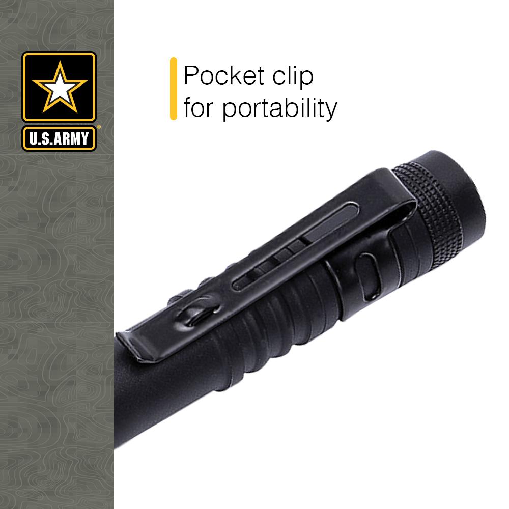 US Army - Long Aluminum Flashlight with Pocket Clip | CJ GLOBAL Inc