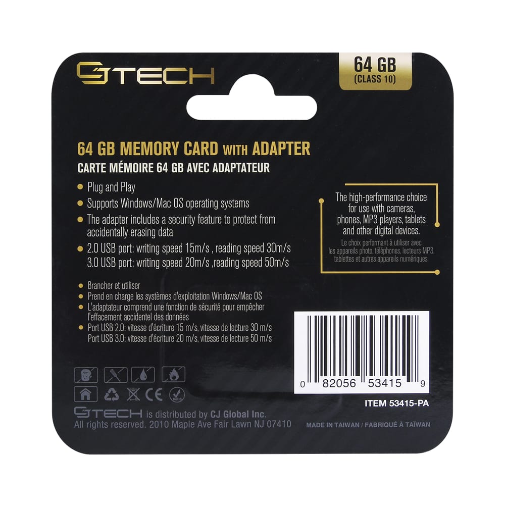 Cj Tech Micro Sd Card With Adapter Black Cj Global Inc